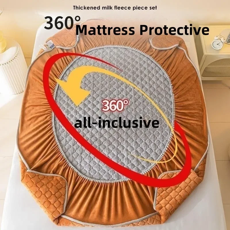 Super dikke fleece warme matrashoes All-inclusive pluizig gewatteerd hoeslaken Effen kleur matrasbeschermer voor de winter