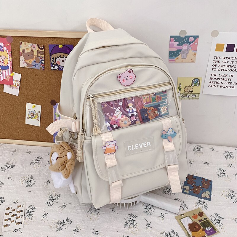 DCIMOR Neue Wasserdichte Nylon Frauen Rucksack Weibliche Multi-tasche Reisetasche transparent Tasche Schul Kawaii Mädchen der Mochila: beige / nur backpack