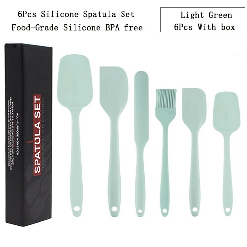 Kitchen Spatula Set BPA Free Silicone Scrapers Spoon Non-Stick Silica Cake BBQ Heat Resistant Cooking Utensils Baking Tools: 6pc Light Green Set