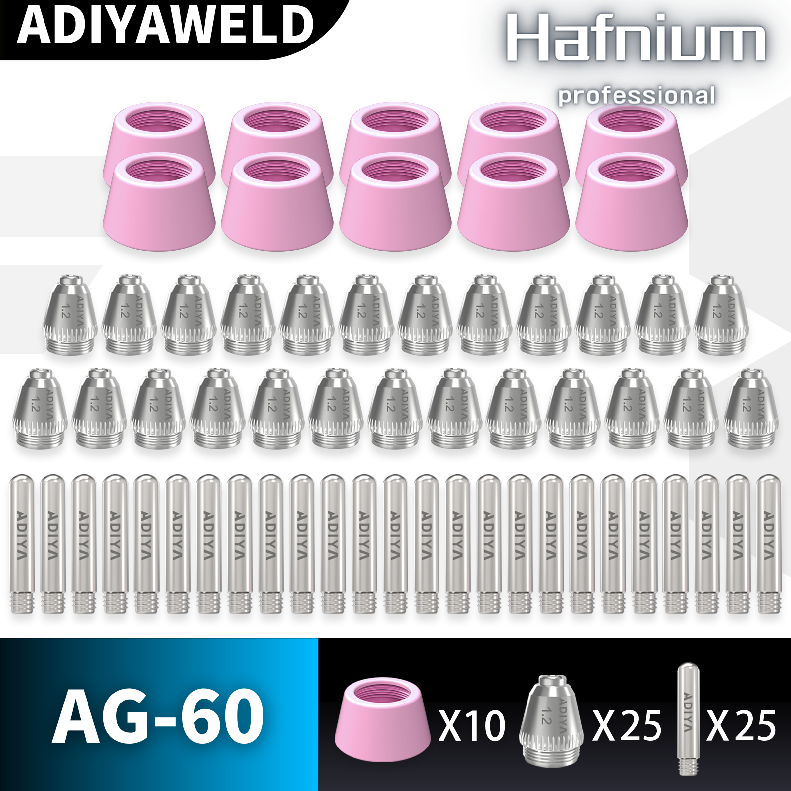 ADIYAWELD 30/60/90PCS AG60 SG-55 Plasma Cutter Cutting Torch Tip Nozzles Cups Electrodes Consumables Kits: Gold