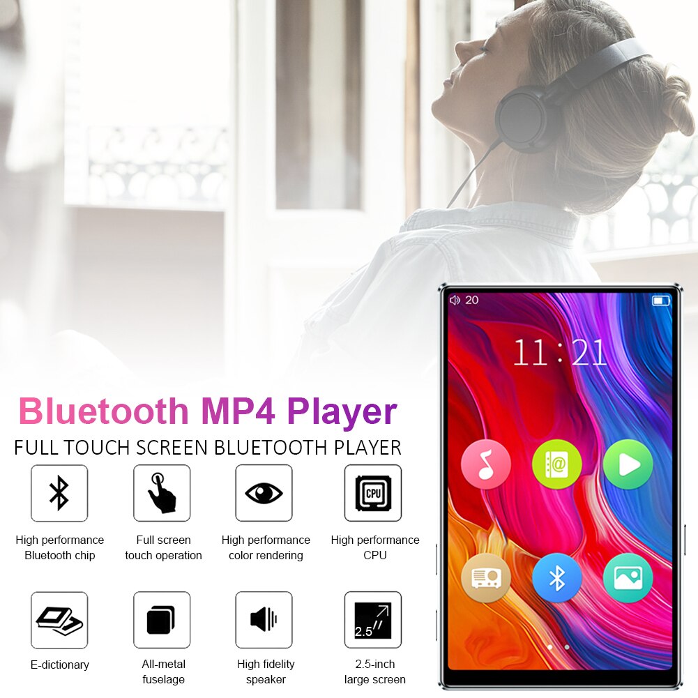 Baladeur Audio Portable Bluetooth 5.0 MP4 sans perte, lecteur MP3 avec Radio FM, enregistrement vidéo, E-book, écran 4 pouces