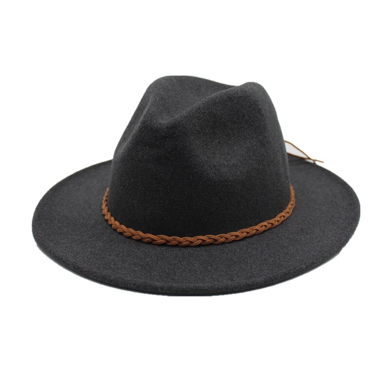 Seioum Wide Flat Brim wool felt Fedoras hats with Ribbon Band jazz trilby formal top hat panama cap Floppy Hat for men women