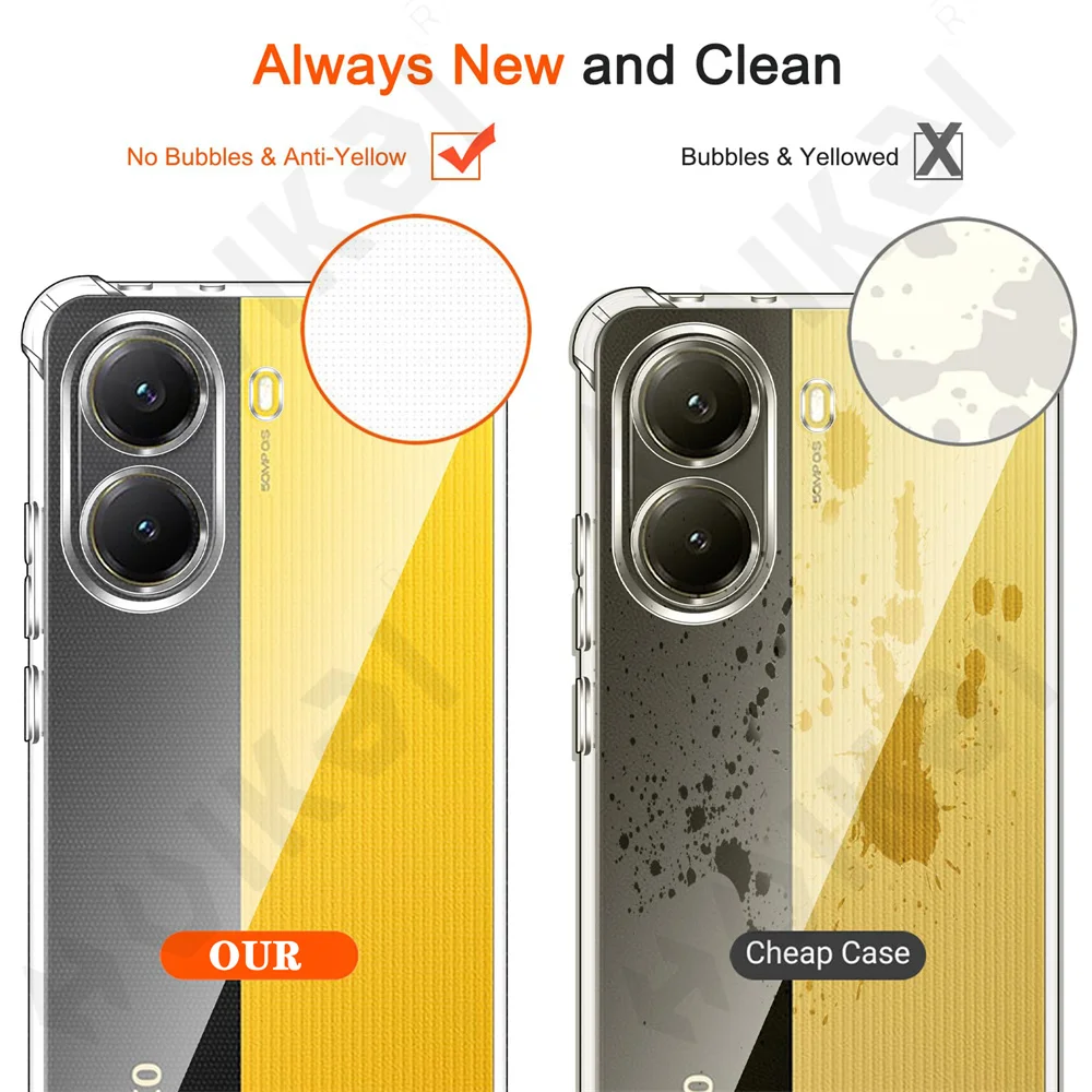 Capa para xiaomi poco x7 pro redmi note 14 pro plus 4g 5g transparente choque com tpu macio silicone fino anti-choque caso