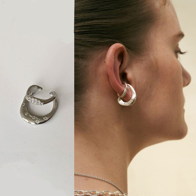 HUANZHI2020 Gold Metal Oor Manchet Oorbellen Zonder Piercing Geometrische Kraakbeen Oorbellen Voor Vrouwen Meisje Sieraden: 16  sliver