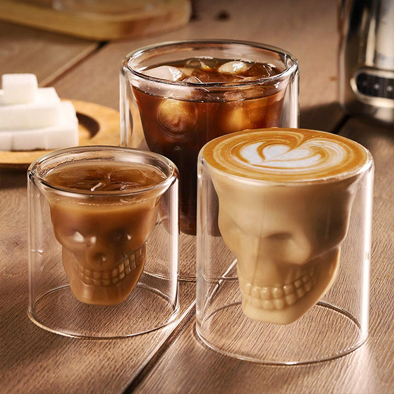 Double Layer Transparent Skull Head Coffee Mug Crystal Glass Cup For Home Bar Club Whiskey Wine Vodka And Beer Thick Wine Glass