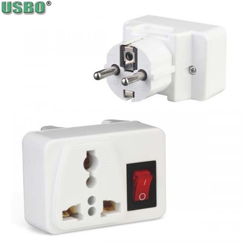White Portable Universal Wall socket EU US UK extension socket 250V 6A 10A 125V power converter plug Adapter with on off switch