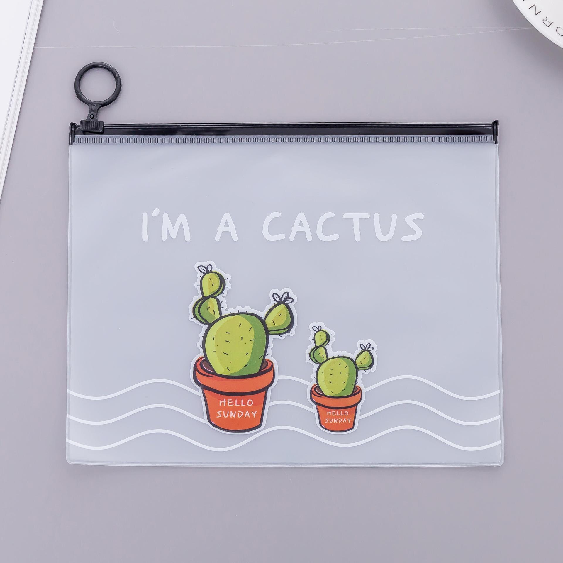 Green Cactus Transparent PVC Document Bag School Pencil Box Pencilcase Pencil Bag School Supplies Stationery Tools: 2Cactus