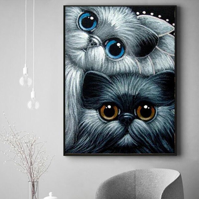 Black And White Cat Room Decor Embroidery Pattern Diamond 5D DIY Paintings 3D Cross Stitch Kits Mosaic Wall Stickers