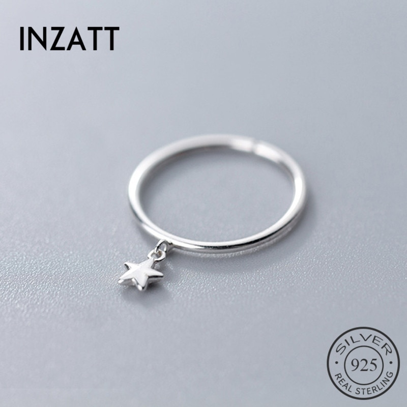 INZATT Genuine 925 Sterling Silver Minimalist Geometric Pendant Star Round Opening Ring For Women Cute Party Fine Jewelry