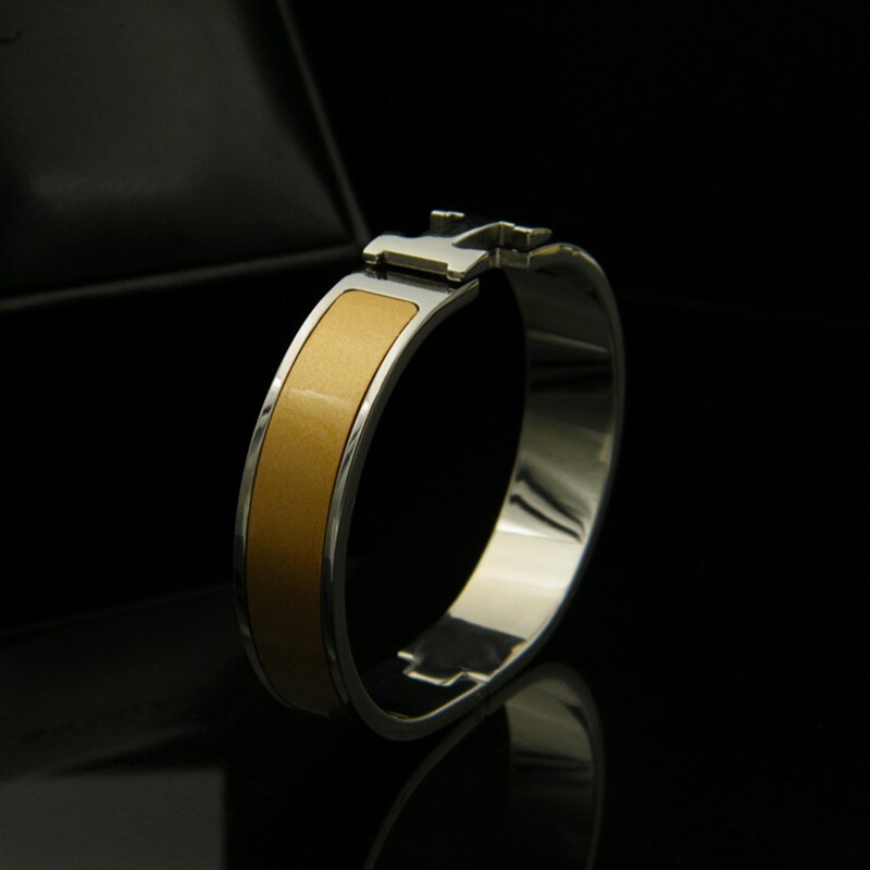 Schmuck H Form Armreifen Berühmte Armreif für Frauen Silber farbe Überzogen Italien armbänder Schmuck 16,5 cm: Silver Luxury Gold