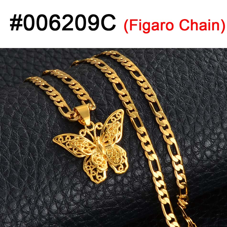 Anniyo Butterfly Necklaces Women Gold Color Butterfly Pendant Jewelry Foot Chain African Arab and Middle Eastern #006209C: Figaro chain / The Bracelet 21cm