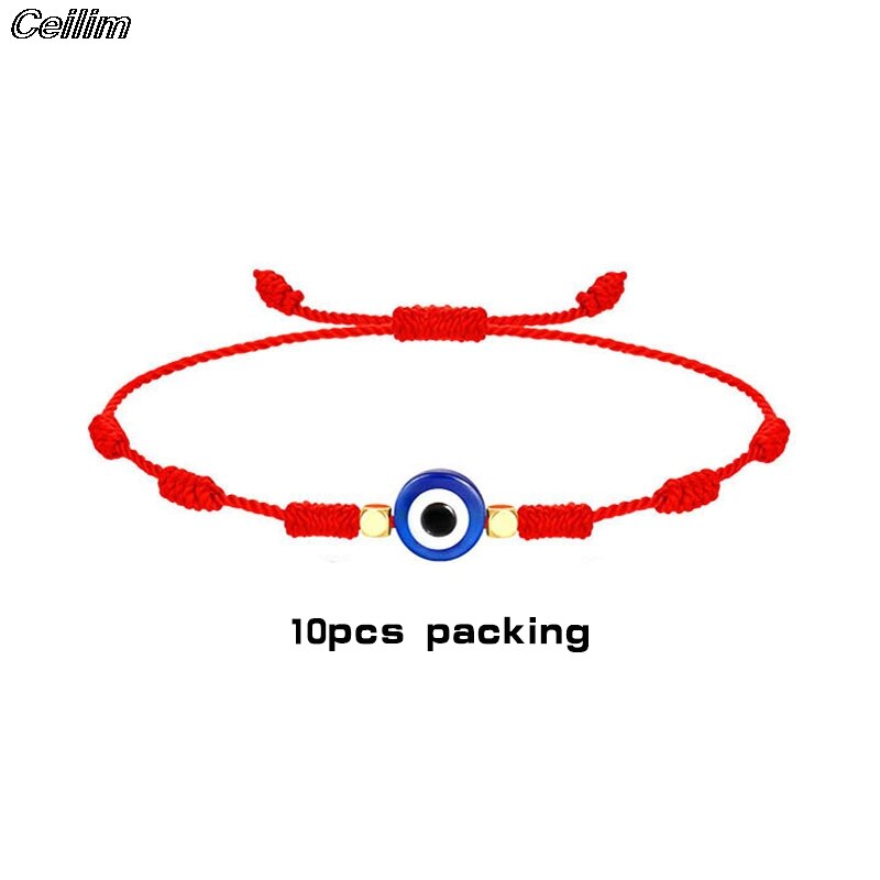 Pulsera de cordel rojo con 7 nudos, 10 Uds., hecha a mano, protección para ojos, amuleto de la buena suerte para el éxito, amistad de la pareja: 10pcs style b