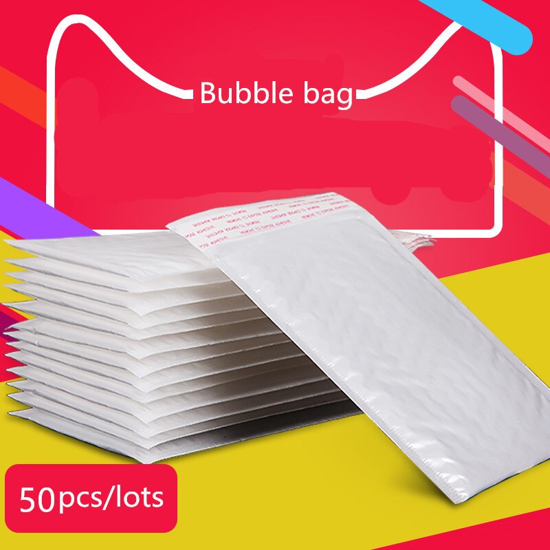 Bolsas de mensajería impermeables, paquete de 50 unids/paquete de 12x180cm, perlas blancas con película de sobres de burbujas, embalaje para correo