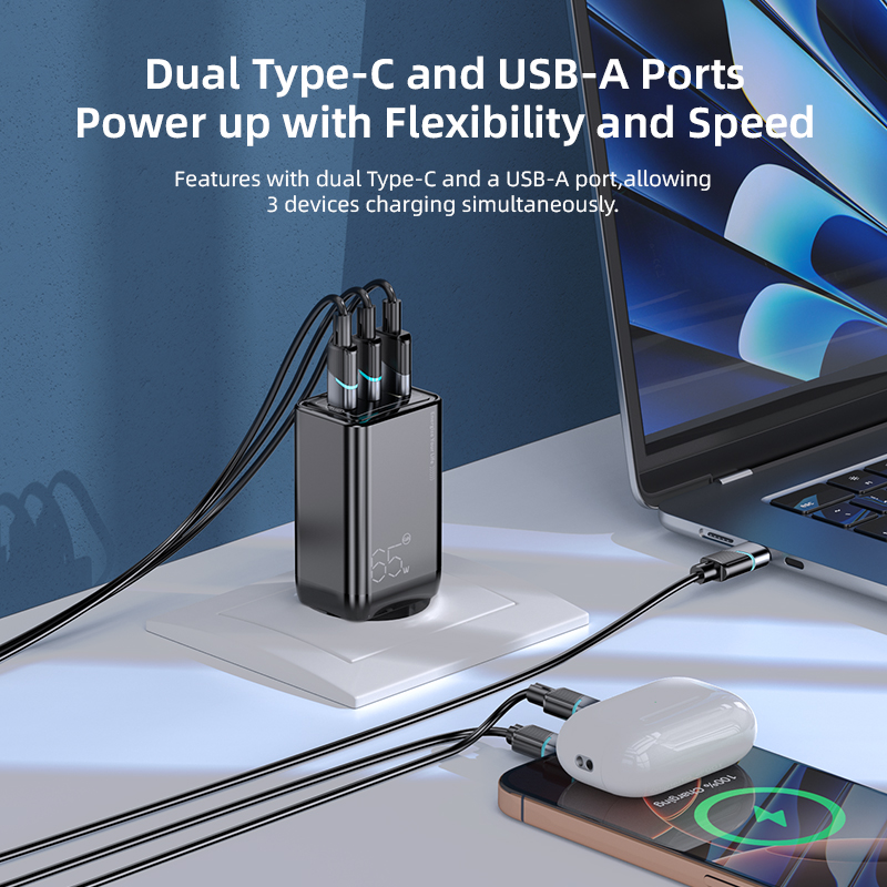 Vyvylabs 65w usb-c-oplader, gan-oplader, ondersteunt qc, pps en pd-laden, draagbare snellader voor iphone 17, 16, 15 en laptop.