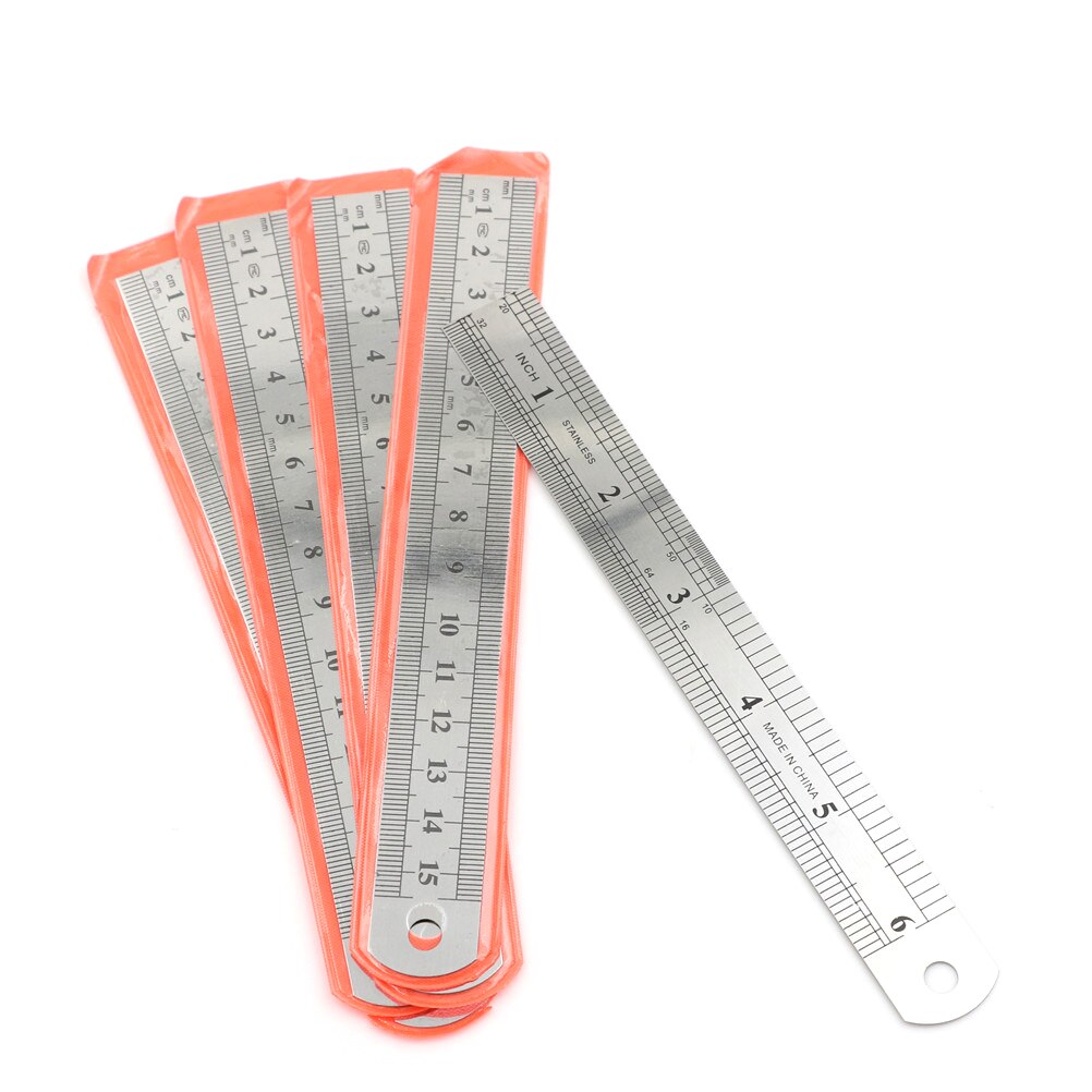 5 unidades de regla recta de Metal de 15cm y 6 pulgadas de acero inoxidable regla recta de precisión de doble cara Material de Oficina de Aprendizaje suministros de dibujo