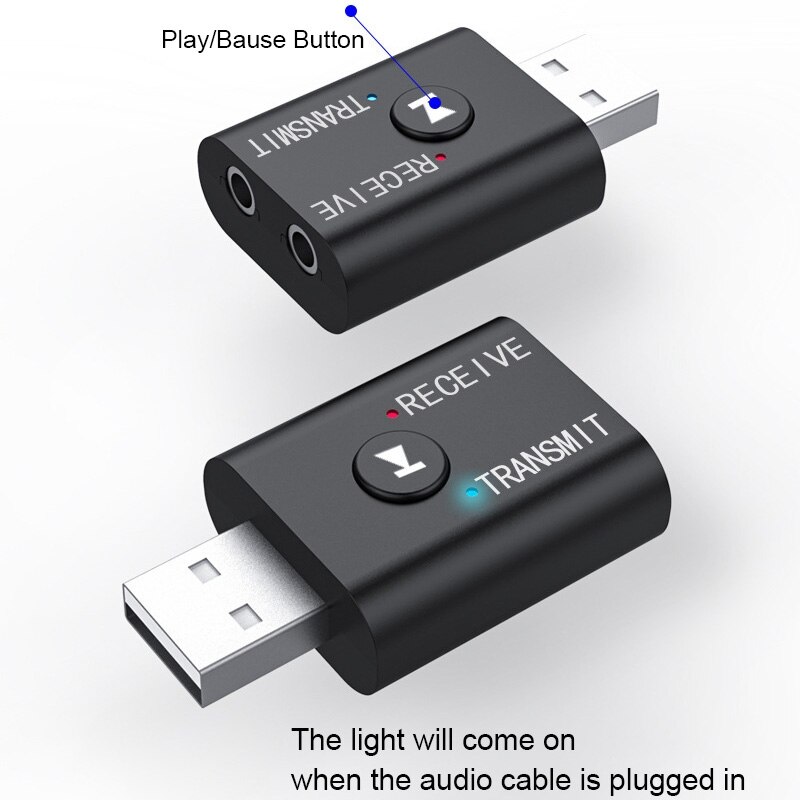 2-In-1 USB Bluetooth Audio Transmitter Receiver Adapter HiFi Wireless Audio Adapter with 3.5mm AUX Cable for TV PC Car