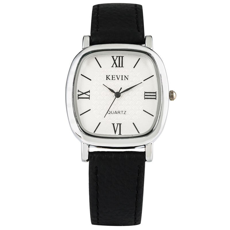 KEVIN Square Quartz Watch Couple Watches Soft Learher Strap Roman Numerals Dial Buckle Wristwatch for Men Women Relojes Pareja: men 2
