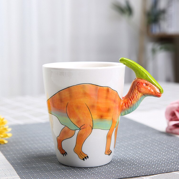 350ml dinosaurer keramisk kopp håndmalt dyr kaffekrus 3d tegneserie tyrannosaurus kopp barn melkekopp: Parasaurolophus