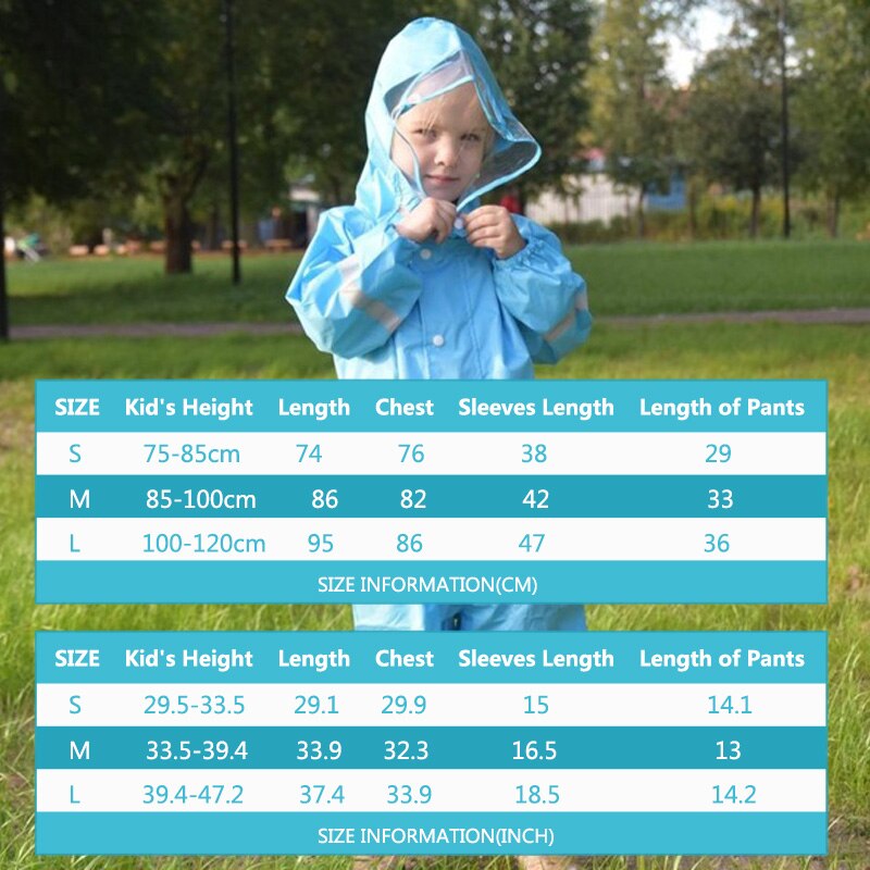 QIAN 2-9 Years Old Fashionable Waterproof Jumpsuit Raincoat Hooded Cartoon Kids One-Piece Rain Coat Tour Children Rain Gear Suit