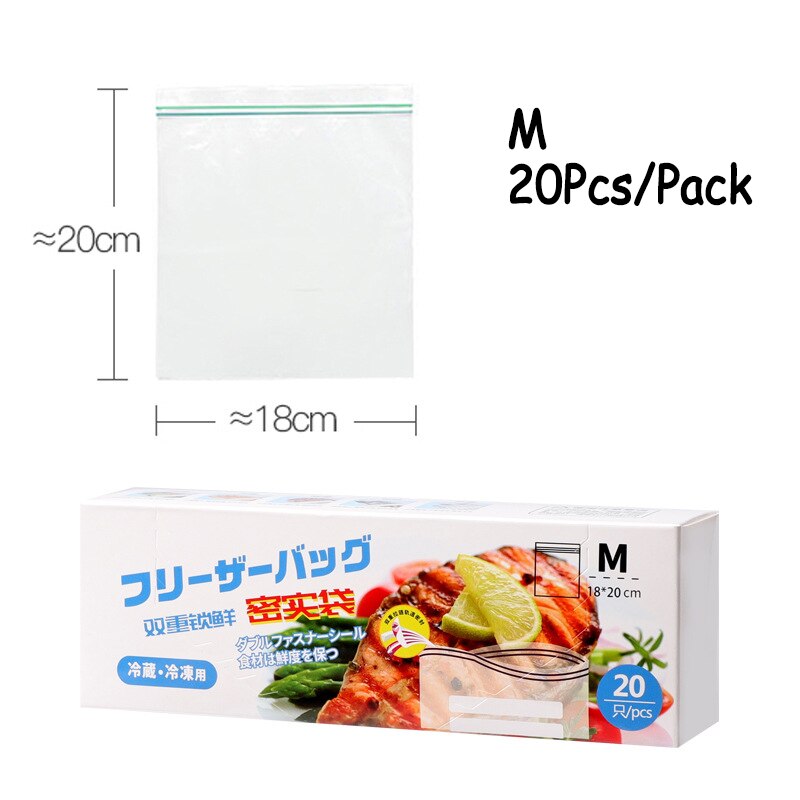 1 Doos Wrap Plastic Verpakking Zakken Voedsel Opbergtas Herbruikbare Vriezer Sandwich Afdichting Zak Keuken Koelkast Voedsel Behoud: M 20pcs