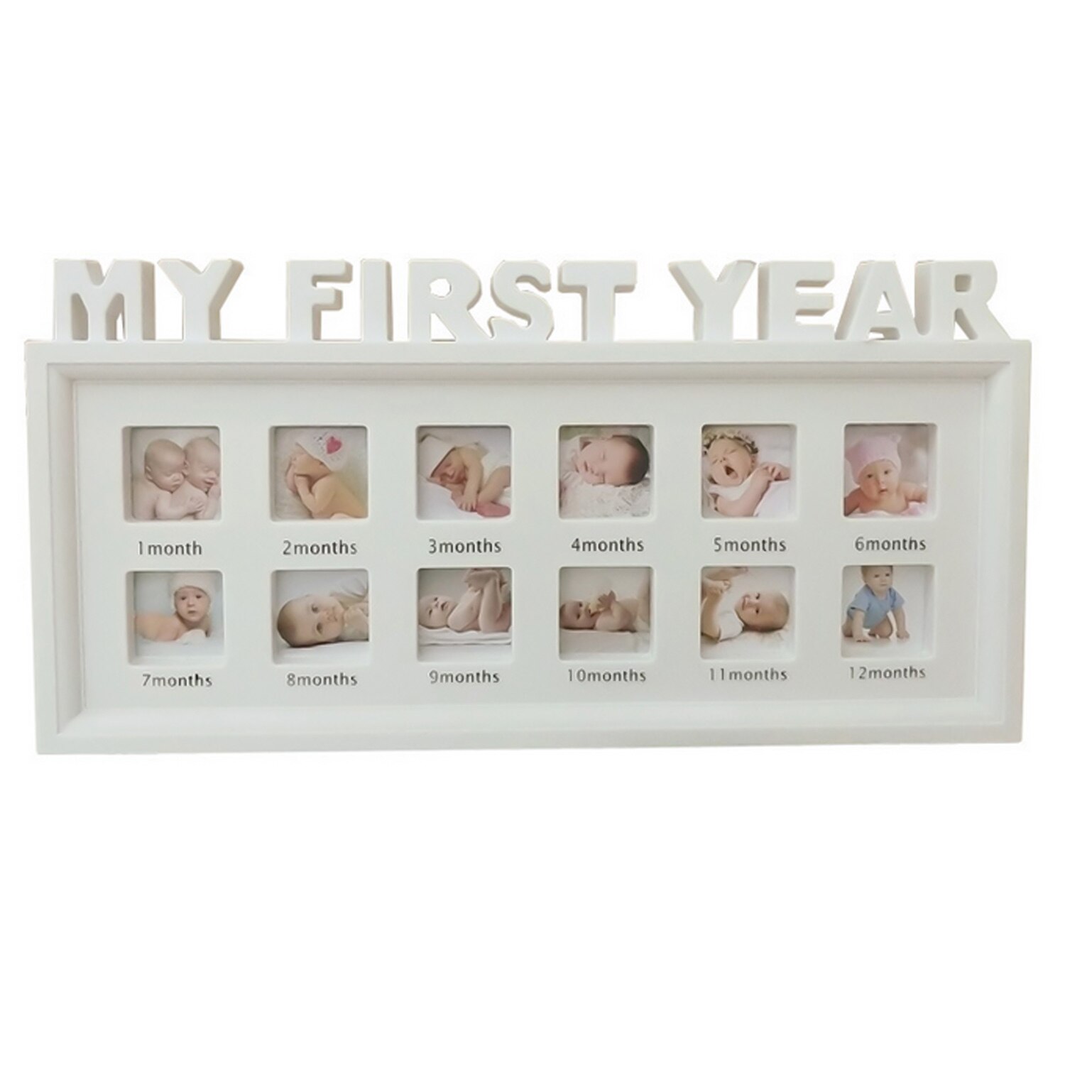 Creatieve Diy 0-12 Maand Mijn Eerste Jaar Foto Display Plastic Fotolijst Zuigelingen Kids Groeiende Geheugen Souvenirs: White