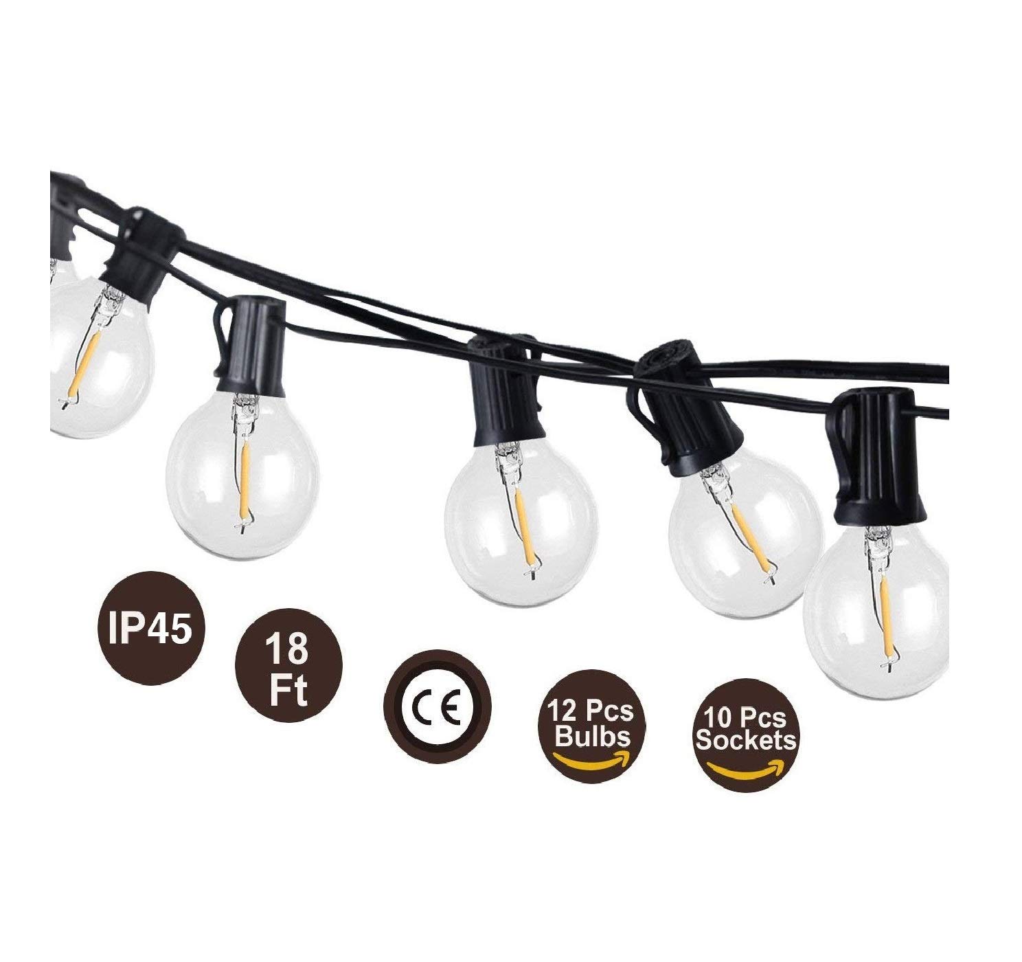 G40 led slingor 18ft 12 st led klotlampor  e12 220v 110v för uteplats trädgårdsfest bröllop utomhusdekoration 2 extra glödlampor