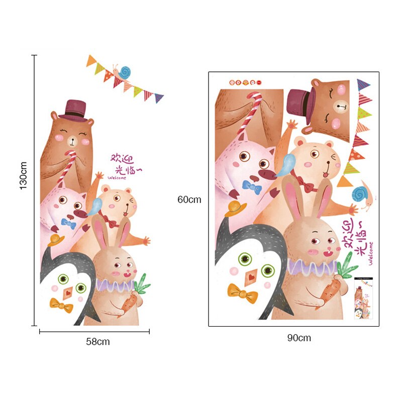 Tofok schattige dieren cartoon deurstickers voor kinderkamers slaapkamer huis muurschilderingen doe-het-zelf safari muursticker beer konijn kastdecoratie: T1
