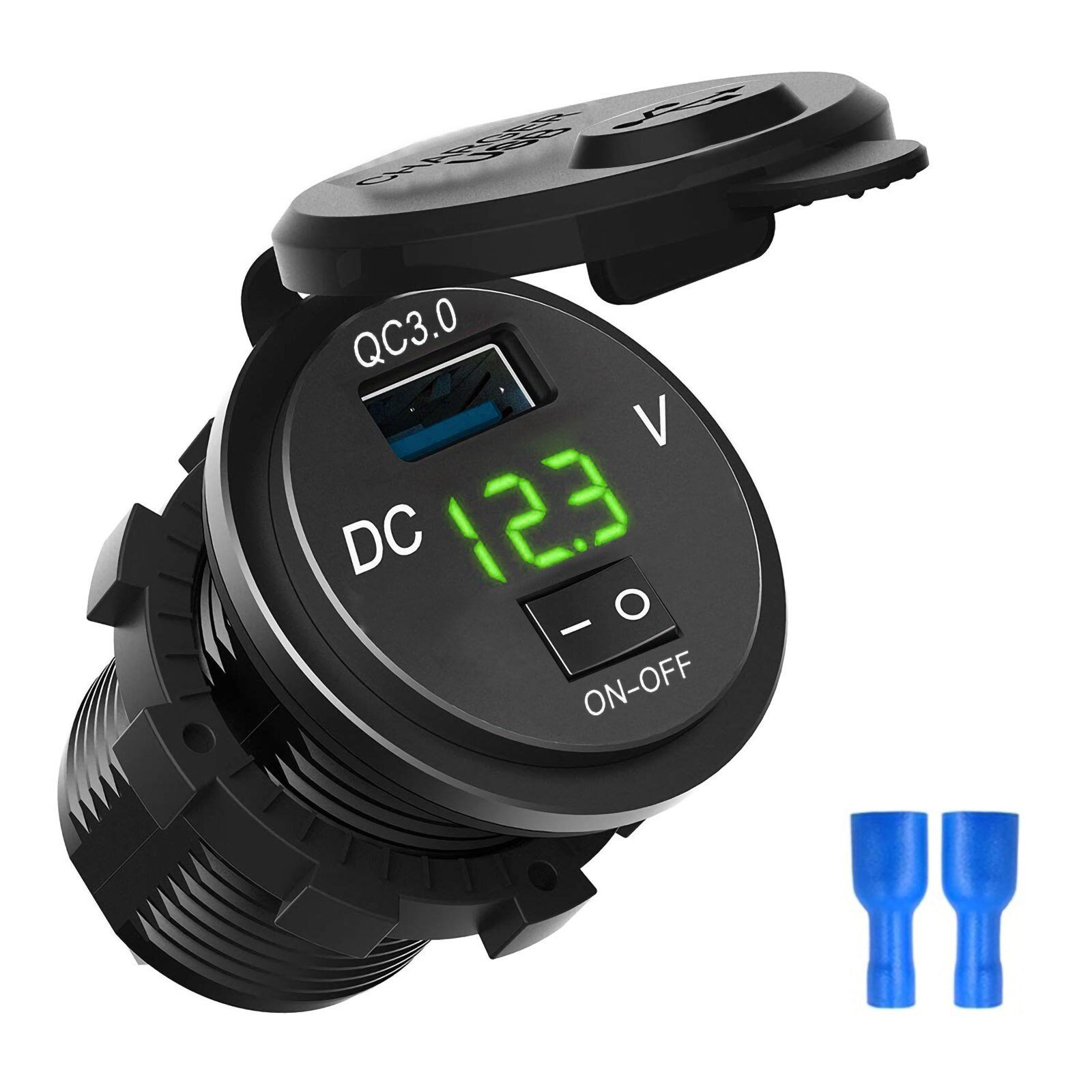 schnell aufladen 3,0 USB Auto Ladegerät Steckdose Digital Anzeige Voltmeter AUF-aus Schalter für Auto Marine ATV Motorrad: Grün