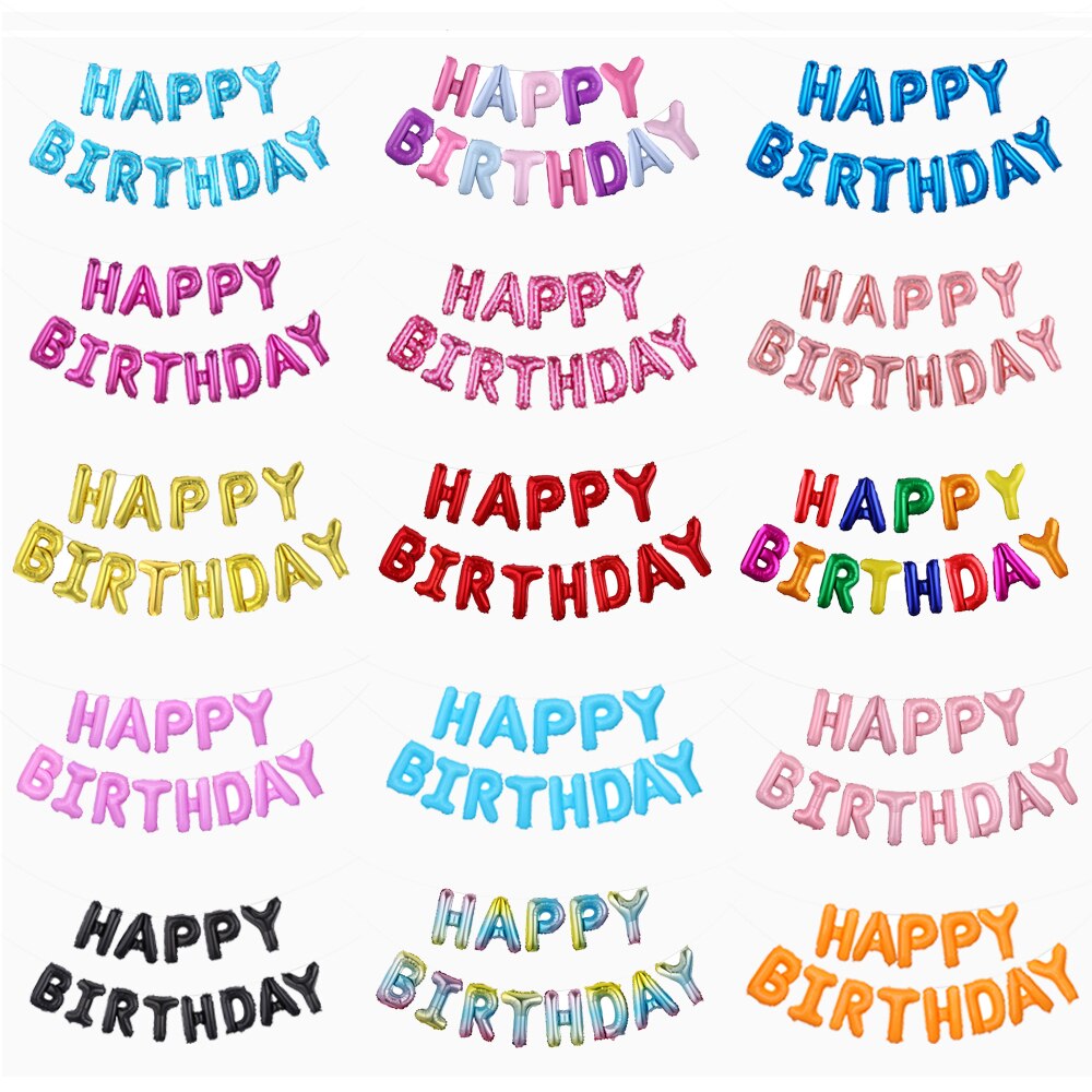 Ballons pour anniversaire, 13 pièces, lettres Happy Birthday, 16 pouces, décorations pour fête en aluminium, Rose or, argent, noir, fournitures de