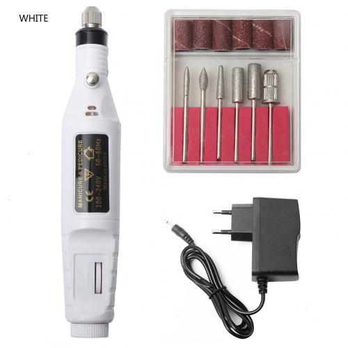 Conjunto de brocas para arte de unha, conjunto de 6 peças, lixas em gel uv, ferramenta elétrica para manicure e pedicure: Branco