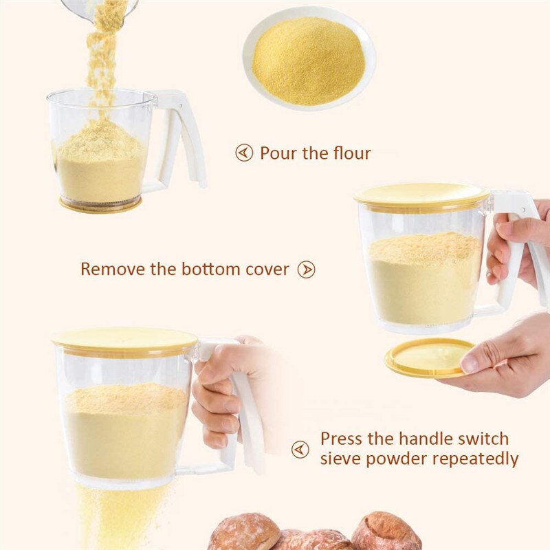 1Pcs Handheld Plastic Mesh Flour Sifter Mechanical Baking Icing Sugar Shaker Sieve Cup Shape Bakeware Baking Pastry Accessories