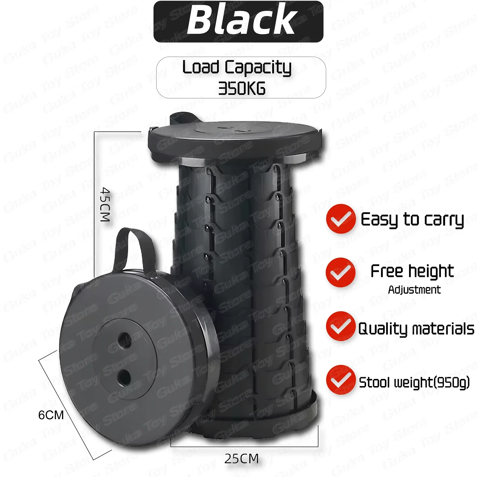 Silla plegable redonda portátil, silla de acordeón con ajuste de altura, herramienta Simple, elefante para Columpio de patio de recreo, novedad de 2024: Negro