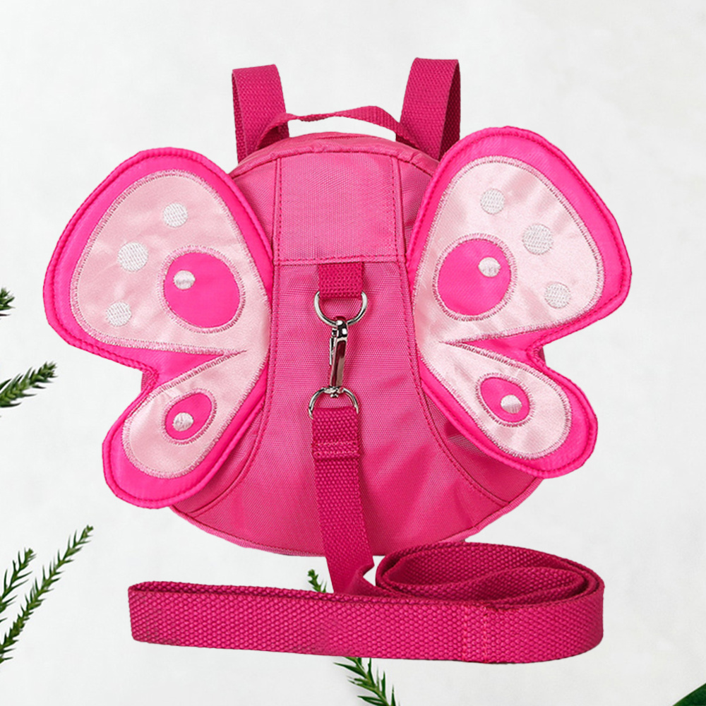 Mochila de nailon para niños, mochila anti-perdida esteroscópicas con alas de mariposa de dibujos animados, bolsa de hombro para niños y niñas (roja)
