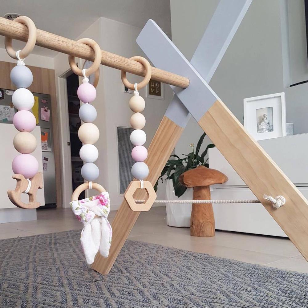 Xihatoy nordisk stil baby gym spille børnehave sensorisk ring-pull legetøj træramme spædbarn værelse toddler tøjstativ børn