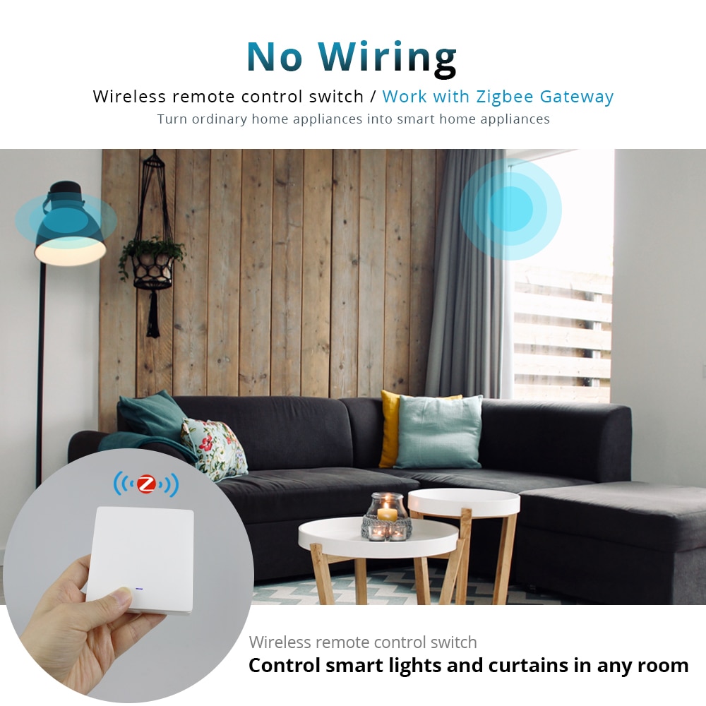 Zemismart Tuya Zigbee Wireless Switch Battery Wall Remote with Push Button Smart Life 1 2 3 Gangs