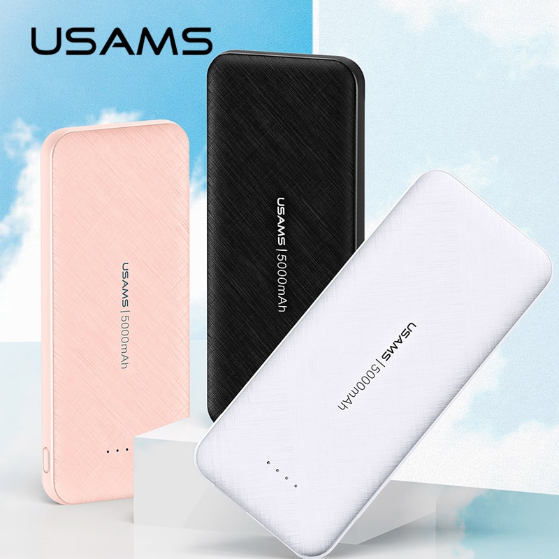 USAMS 5000mah Power Bank Mini External Battery Powerbank Ultra-thin fast charging pover bank for iPhone Samsung Huawei Xiaomi LG