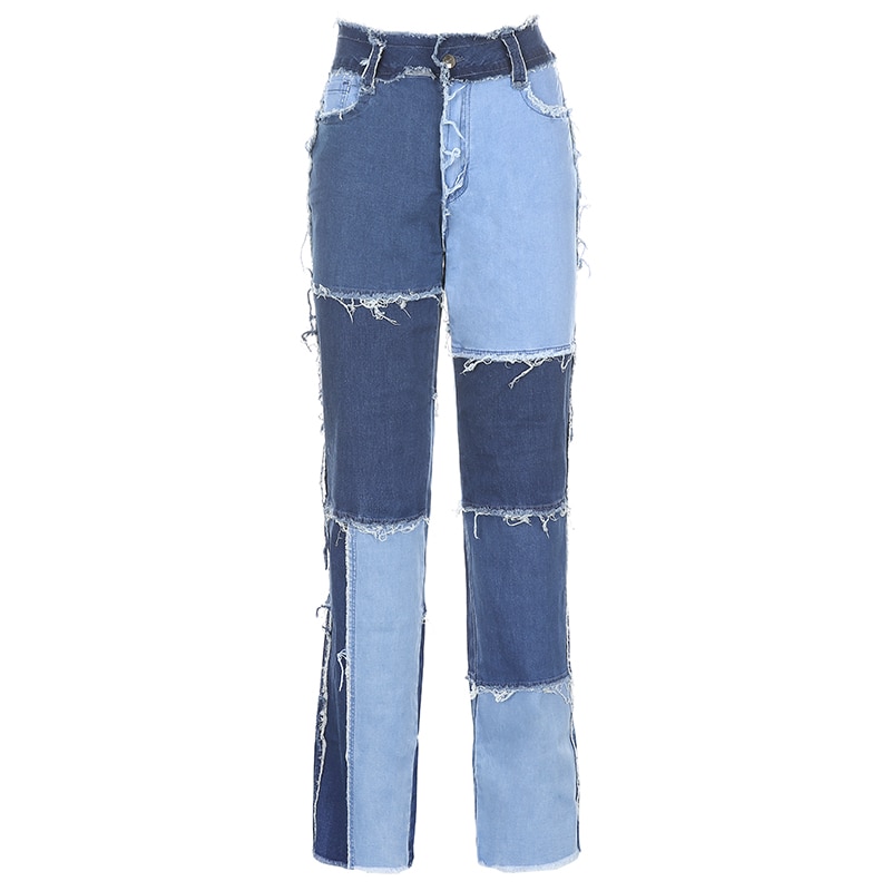Streetwear dame  y2k bodycon jeans lappeteppe harajuku estetiske bukser jeans høy midje denim 90s jeans cuteandpsycho