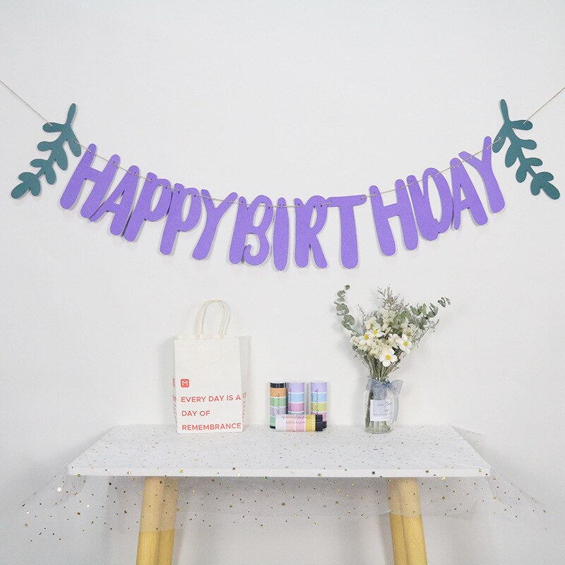 Happy Birthday Banner Leaf Banner Garland Bunting Birthday Decor Happy Birthday Party Decoration Baby Shower Decorations: Purple