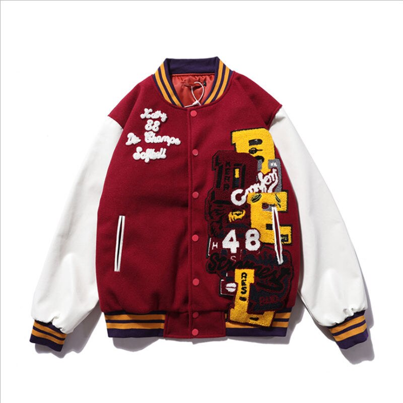 Chaqueta De Béisbol Para Hombr De Gran Tamaño Con Bordado De Felpa Y Letras Personalizadas