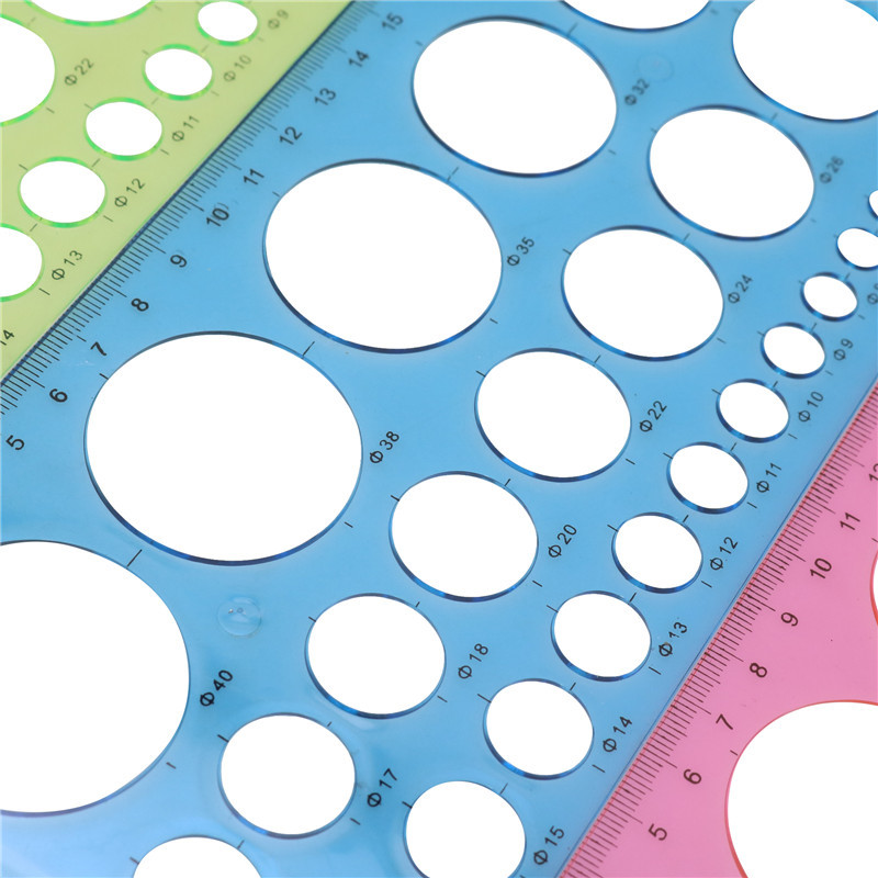 Regla de orificio redondo de forma Rectangular de plástico, regla de plantilla, 20 cm de ancho, 10,5 cm, material escolar para estudiantes, 1 Uds.
