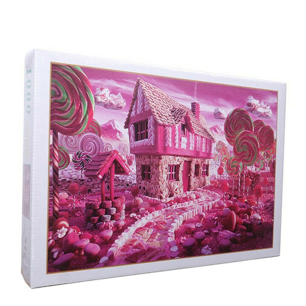 Adult puzzle 1000 pieces round thousand color rainbow Paper Adult puzzle Brain game decompression artifact: Toy candy house