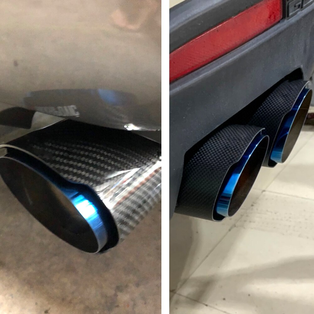 Carbon Fiber Tail Throat Blue Burned Straight Edge Single Carbon Fiber Car Exhaust Pipe Muffler End Tip Tailpipe