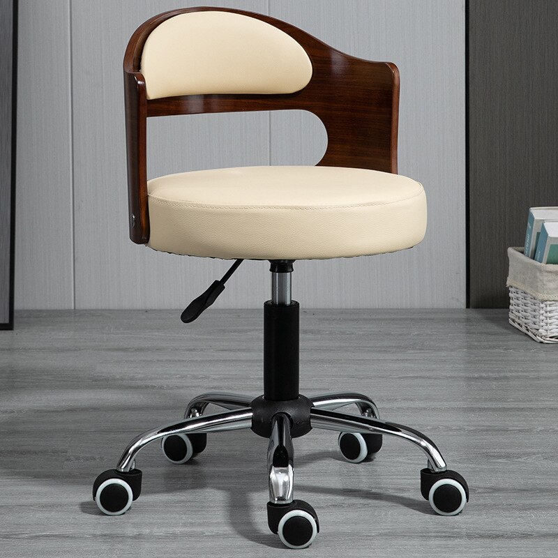 Stijl Massief Hout Lifting Barkruk Moderne Eenvoudige Rugleuning Thuis Beauty Salon Ronde Kruk Receptie Hoge Kruk Swivel stoel: Beige Leather
