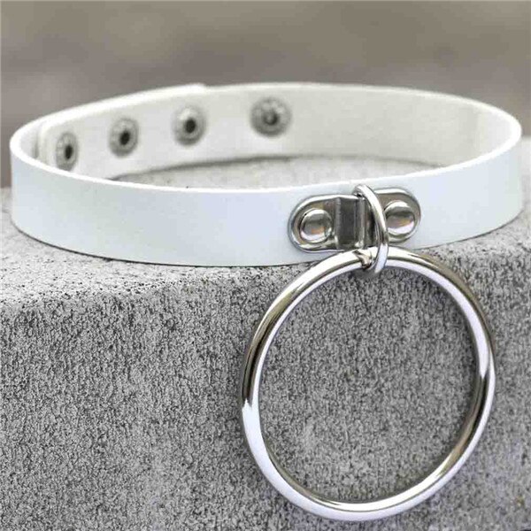 Punk Rock Dark Harajuku O Circle Leather Collar Choker Necklace Jewelry: white