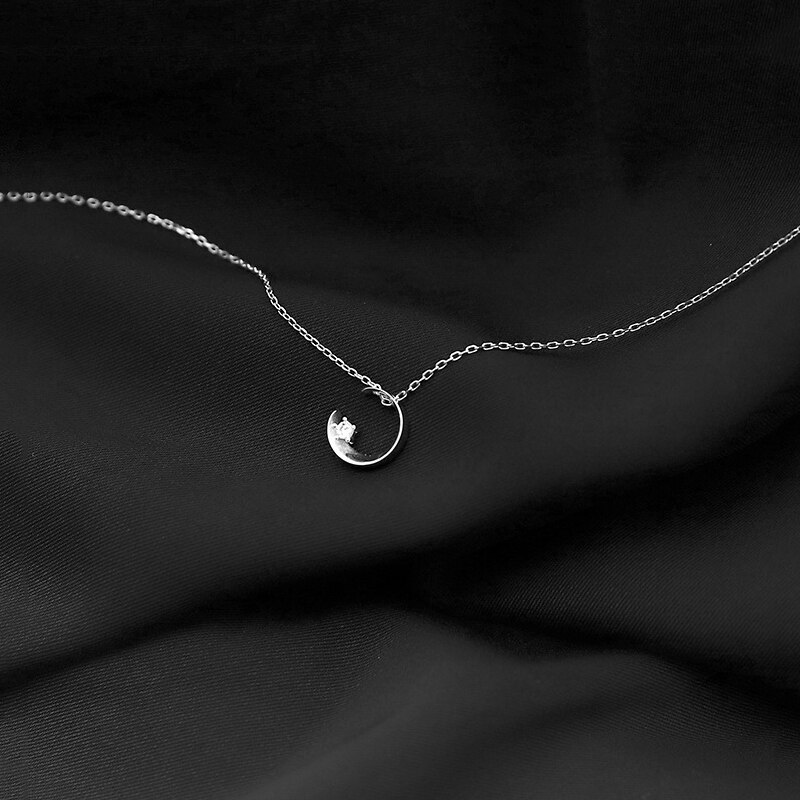 Delicate Kubieke Zirkoon Moon Charm Hanger Ketting Voor Vrouwen Dagelijks Sieraden Drie Kleuren Ketting S-N654: Silver Color