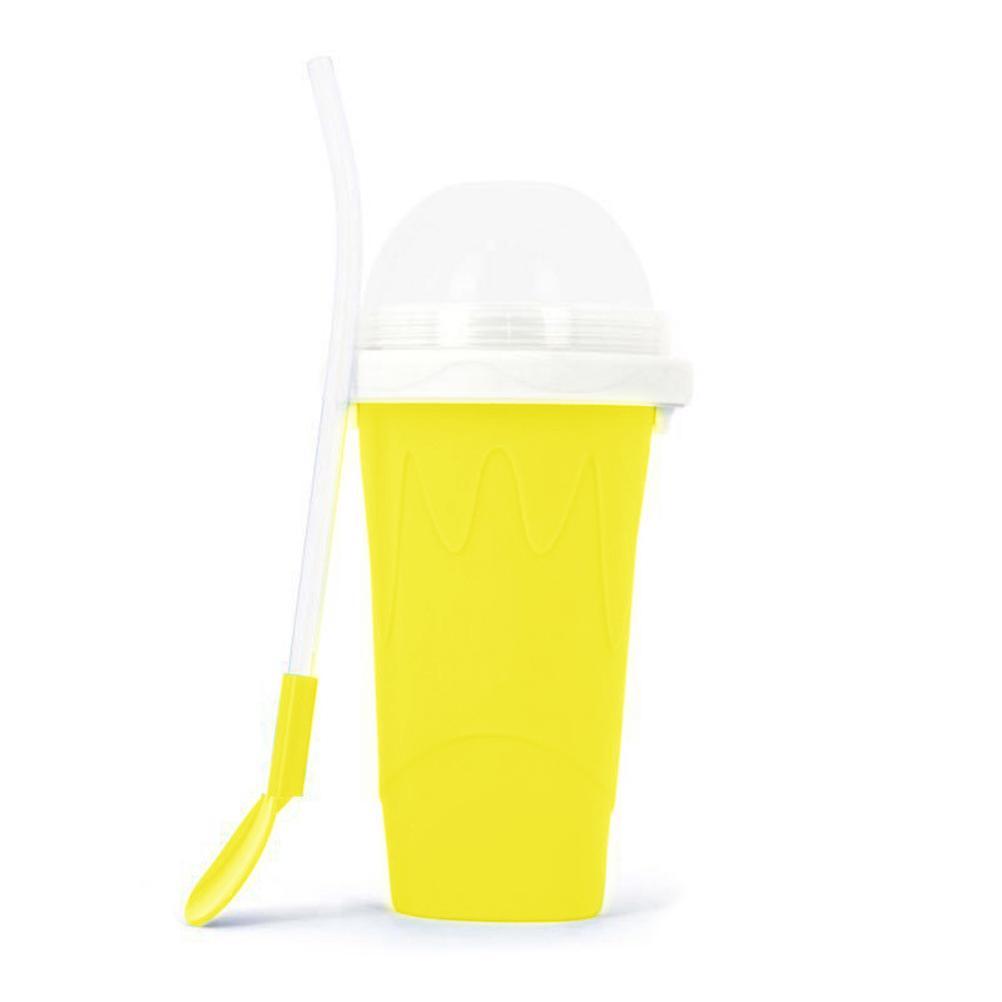 Fast Cooling Milkshake Slushie Cup Double Layer Quick-frozen Smoothies Cup DIY Homemade Freezes Drinks Silicone Cups With Lid: yellow