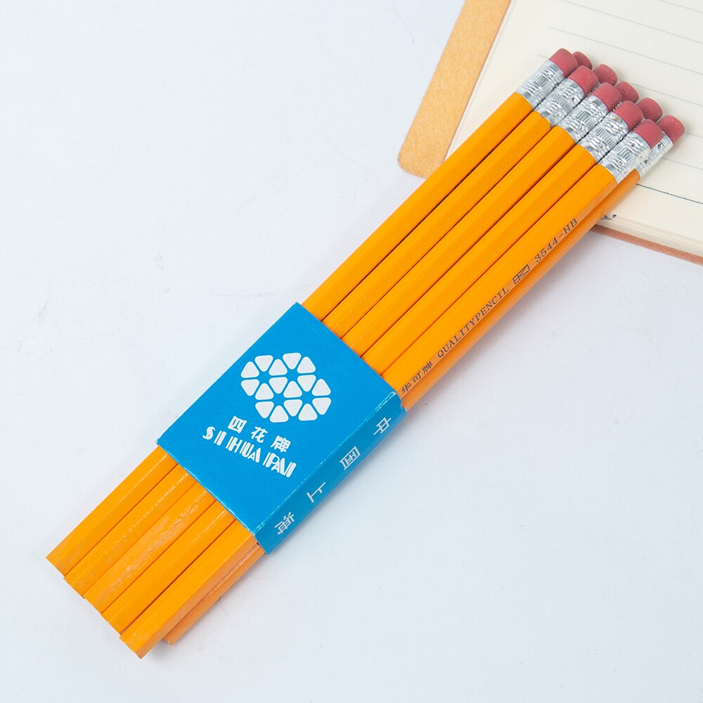 10pcs Yellow Wooden Pencils with Erasers HB Black Lead Standard Pencils Set Writing Tool School Stationery Drawing Supplies