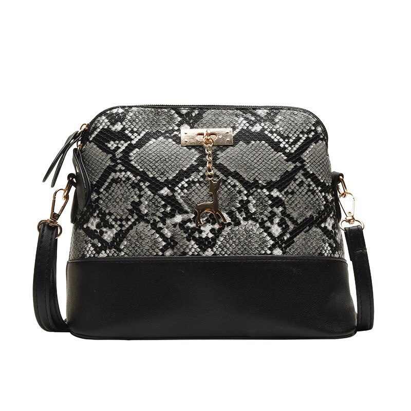 Smooza Vrouwen Tas Schoudertas Voor Vrouwen Mode Lederen Tas Serpentine Handtas Dames Casual Crossbody Tas: Black