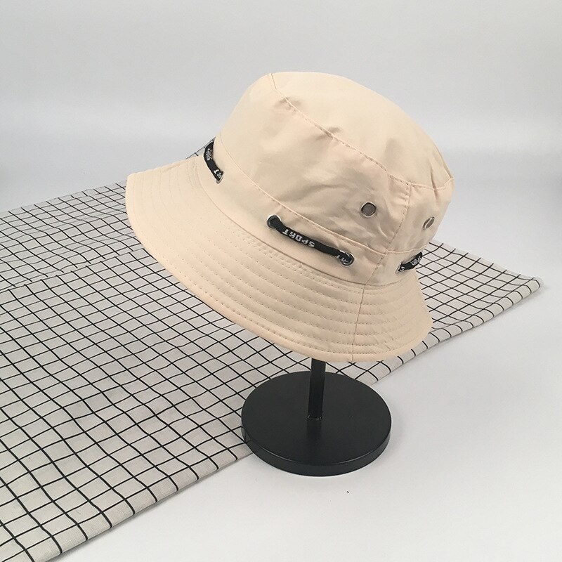 Fisherman Hat Female Spring and Summer Sun Protection UV Bucket Hat Wild Face-lift Drawstring Sun Hat Outside Sport Bucket Hat: Beige