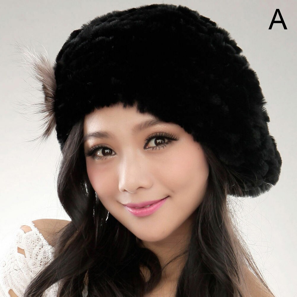 Winter Beret Faux Fur Hat Women Soft Warm Caps Knitted Accessory Comfortable Outdoor B2Cshop: a